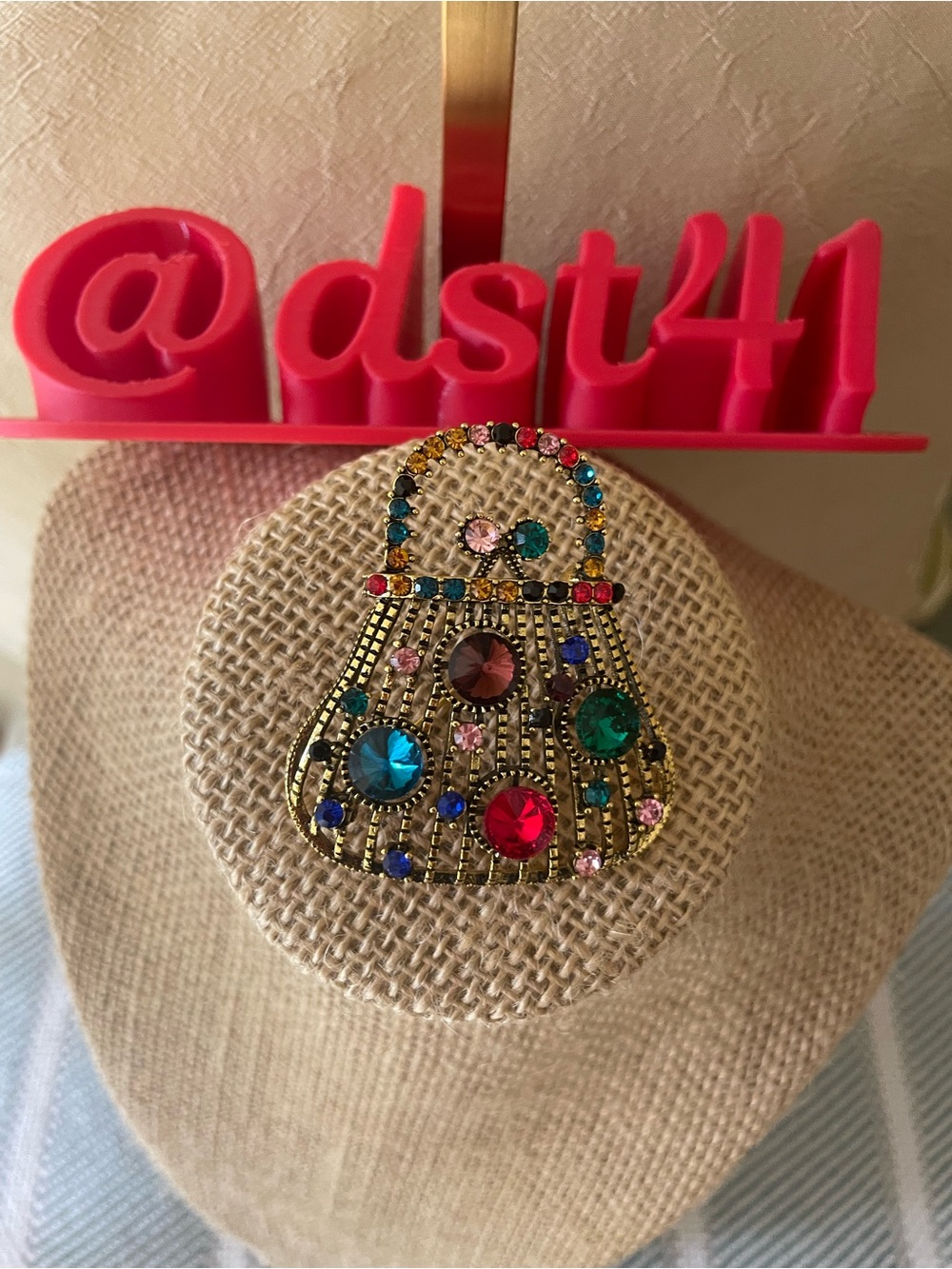 Gold-Tone Multicolored Crystal like Purse Brooch